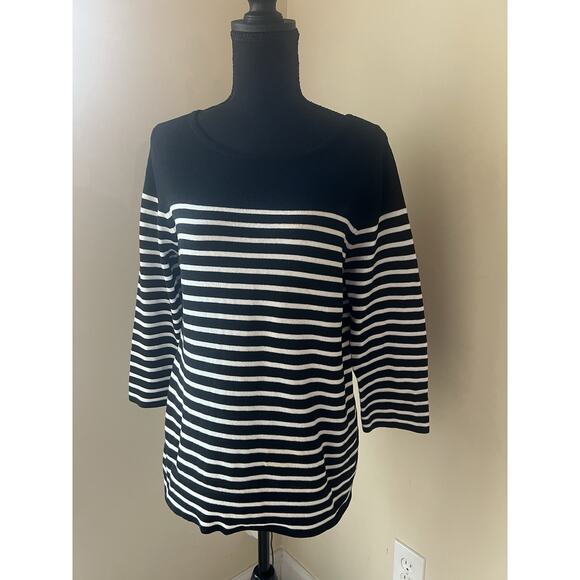 Covington Women’s Shirt Sweater Size Medium Black White Stripes 3/4th Sleeve - Picture 1 of 3